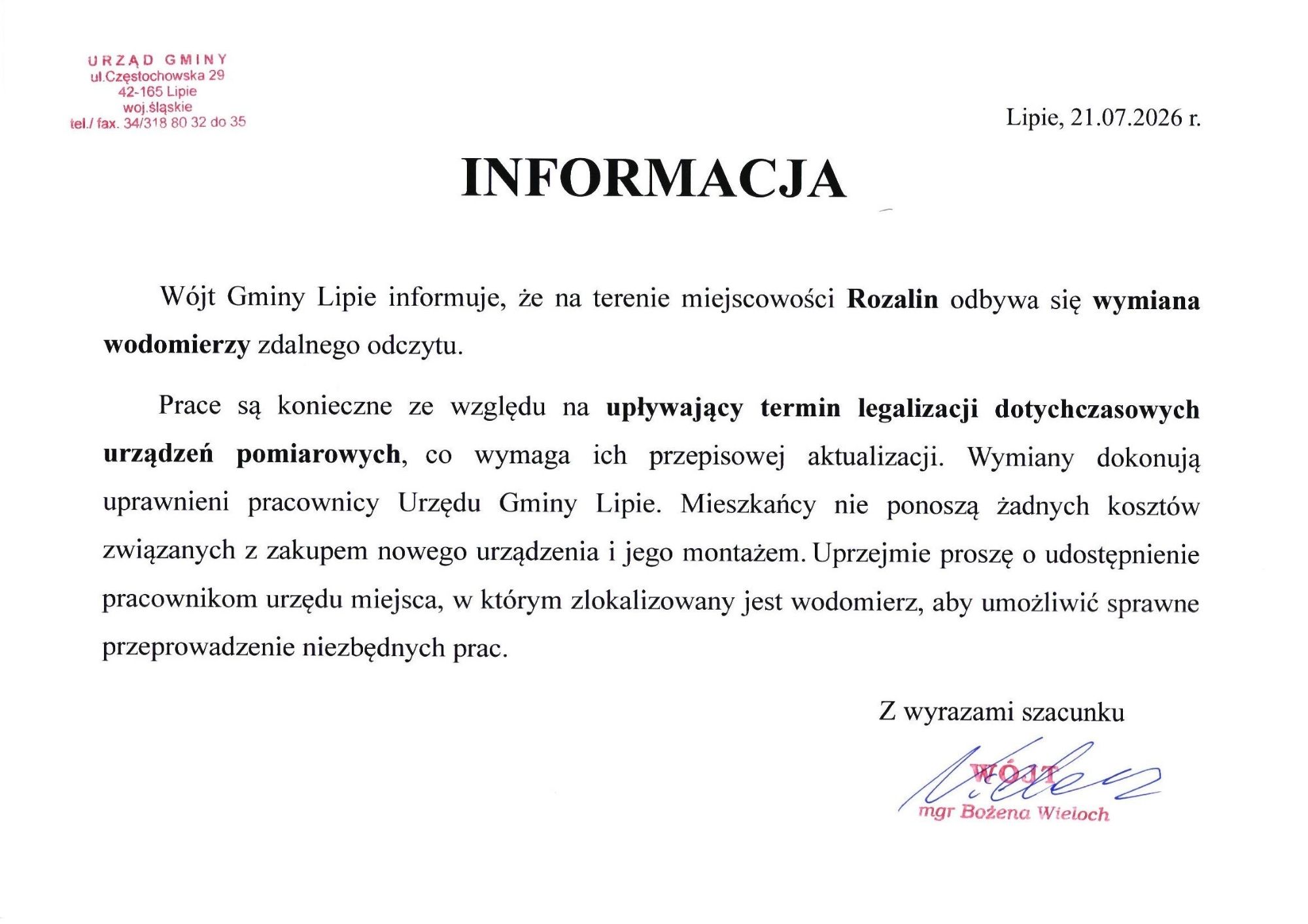 Informacja o wymianie wodomierzy