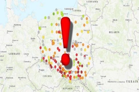 mapa polski informująca o zanieczyszczeniu powietrza