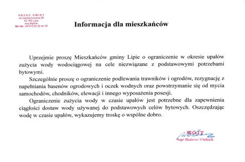 Informacja dla mieszkańców