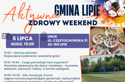 Plakat zapraszający na wydarzenie Aktywna Gmina Lipie - zdrowy weekend